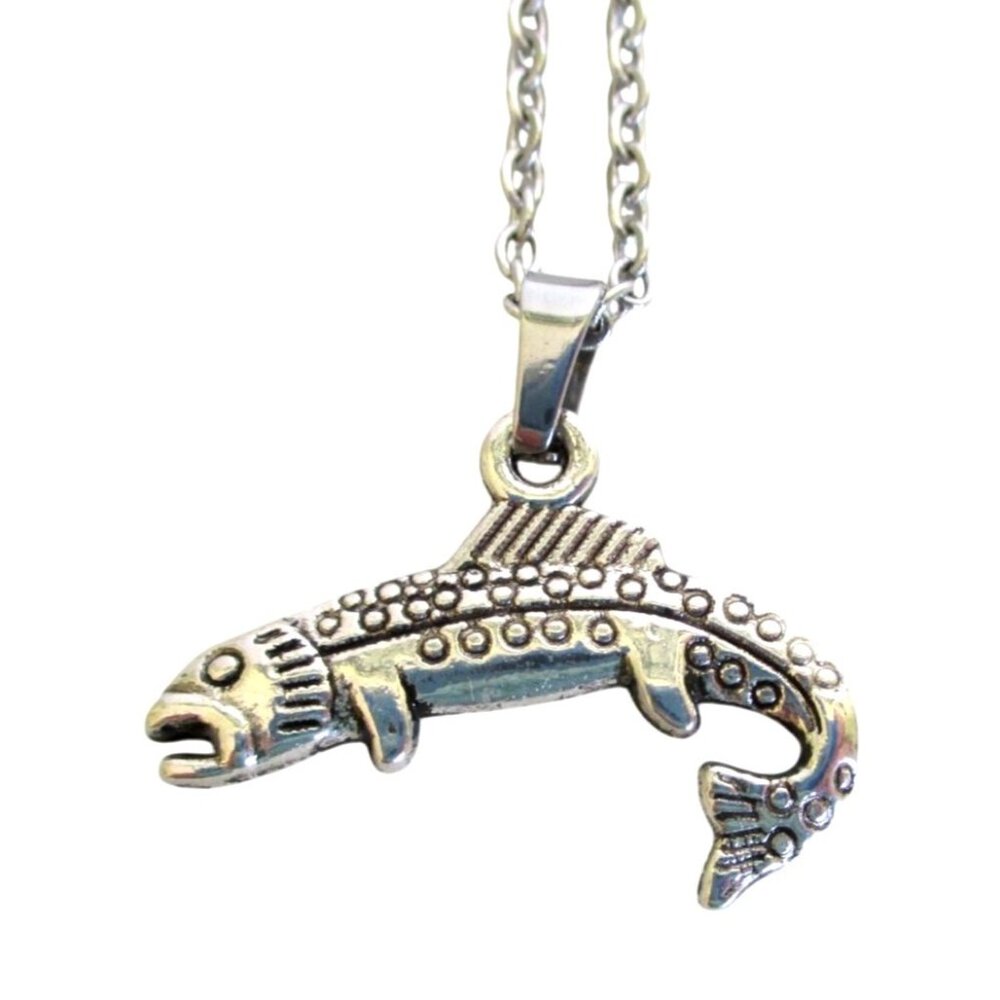 New Trout Fish Pendant Necklace With 20" Stainless Chain Unisex Jewelry Gift